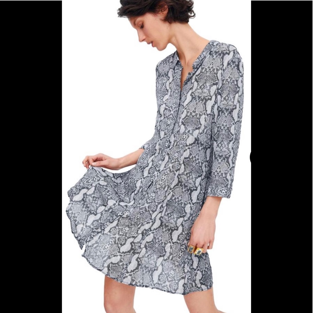 Zara Animal Print Snakeskin Button down Shirt Dress